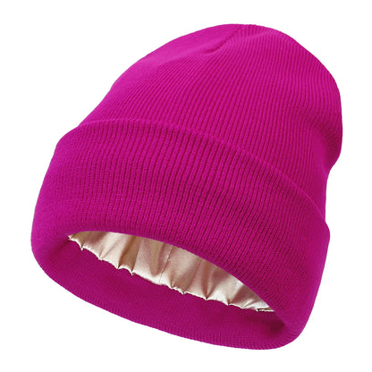 Satin Lined Anti Static Beanie for Women Winter No Static 2 Layer Knitted Hat Silk Satin Bonnet Hair Cover Sleep Cap SkiSkullies