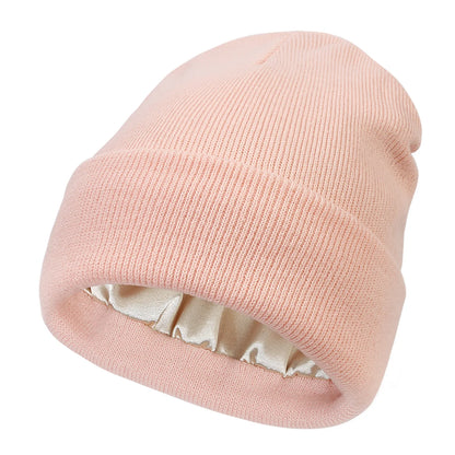 Satin Lined Anti Static Beanie for Women Winter No Static 2 Layer Knitted Hat Silk Satin Bonnet Hair Cover Sleep Cap SkiSkullies