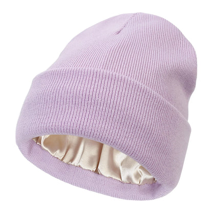Satin Lined Anti Static Beanie for Women Winter No Static 2 Layer Knitted Hat Silk Satin Bonnet Hair Cover Sleep Cap SkiSkullies