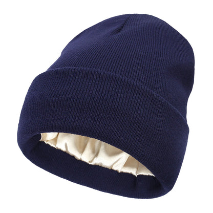 Satin Lined Anti Static Beanie for Women Winter No Static 2 Layer Knitted Hat Silk Satin Bonnet Hair Cover Sleep Cap SkiSkullies