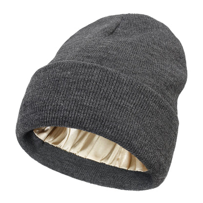Satin Lined Anti Static Beanie for Women Winter No Static 2 Layer Knitted Hat Silk Satin Bonnet Hair Cover Sleep Cap SkiSkullies